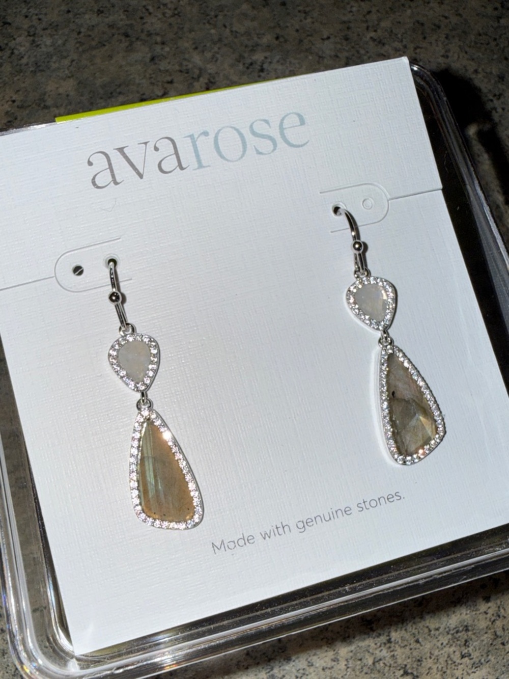 Silver Teardrop Dangle Earrings with Labradorite